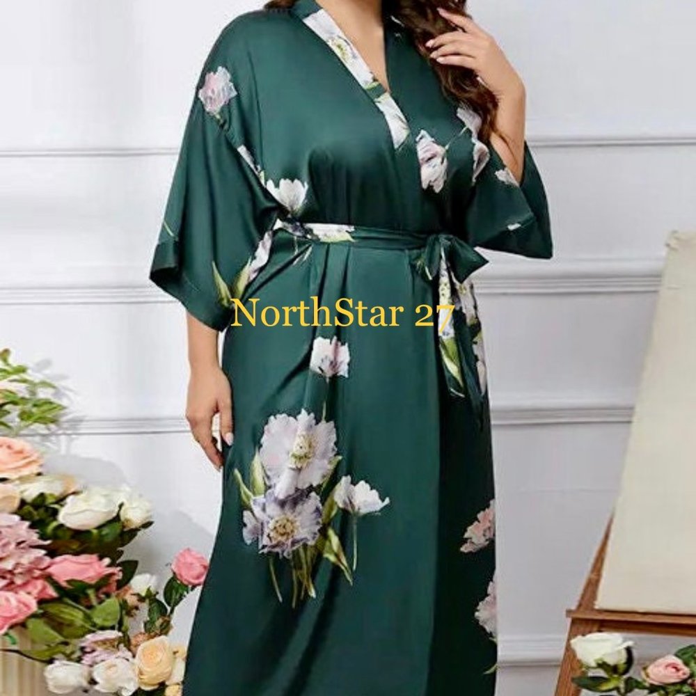 Women Plus Size Kimono Silky Satin Dressing Gown